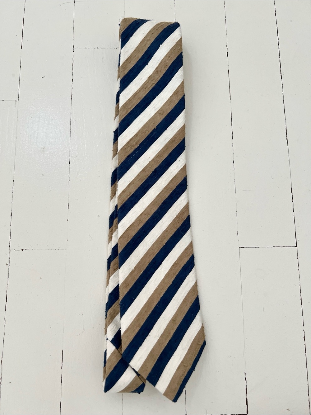 Suitsupply Navy, Cream & Tan Diagonal Stripe Tie